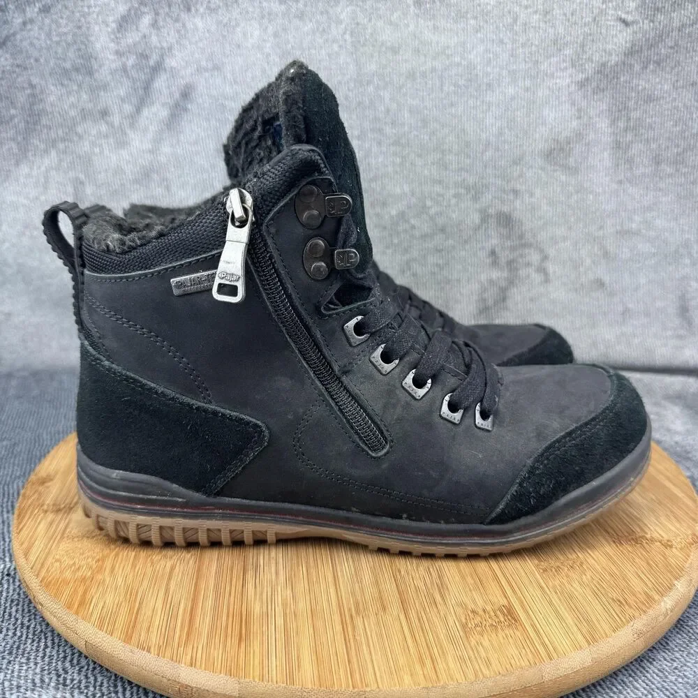 Pajar Boots Womens Size 8-8.5 Black Pajar-Tex Waterproof Faux Fur Side Zip EU 39